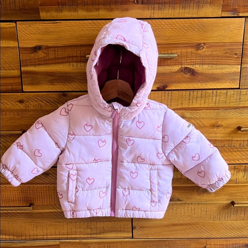 Miles The Label Pink Heart Patterned Puffer Jacket
